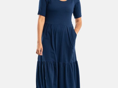 Dara Plain Navy Cotton Midaxi Dress Hot on Sale