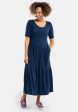 Dara Plain Navy Cotton Midaxi Dress Hot on Sale