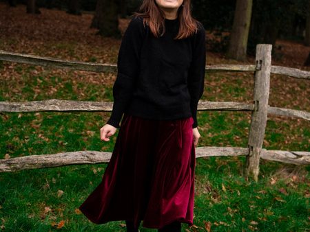 Izzy Wine Velvet A-Line Midi Skirt For Sale