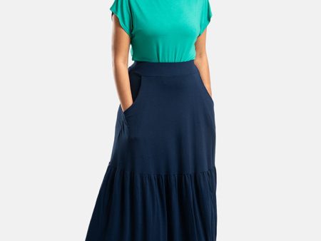 Asa Navy Tiered Hem Maxi Skirt For Discount