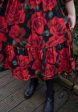 Rosalia Red Rose Print Midi Dress Discount