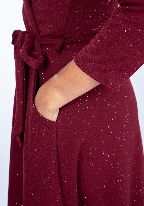 Bordeaux Wine & Silver Glitter Dress For Cheap