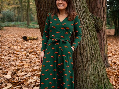 Archer Green Fox Print Cotton Midi Dress For Cheap