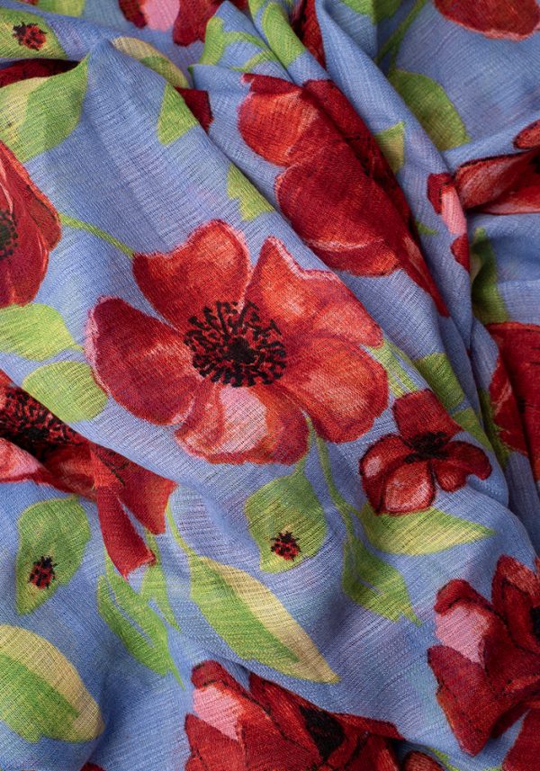 Blue Floral Print Scarf Hot on Sale