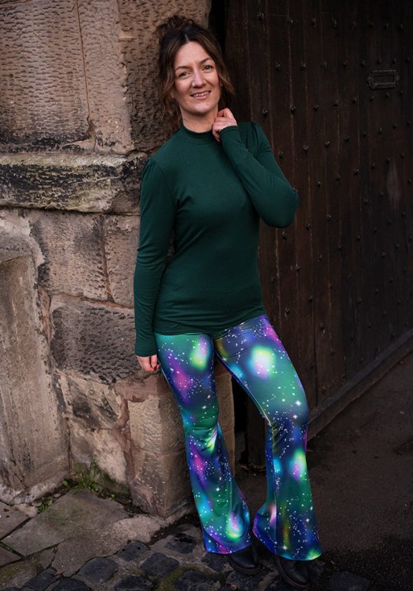 Tina Galaxy Print Full Leg Flare Trousers Online Sale