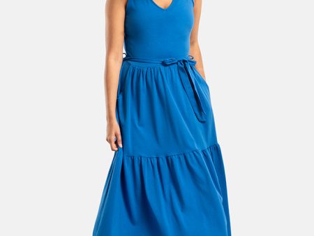 Izzie Sea Blue Cotton Midaxi Dress Online