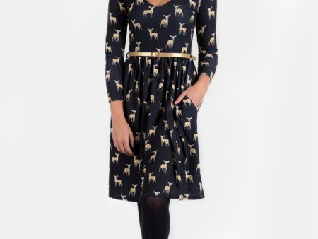 Deirdre Black Deer Print Dress Online Sale