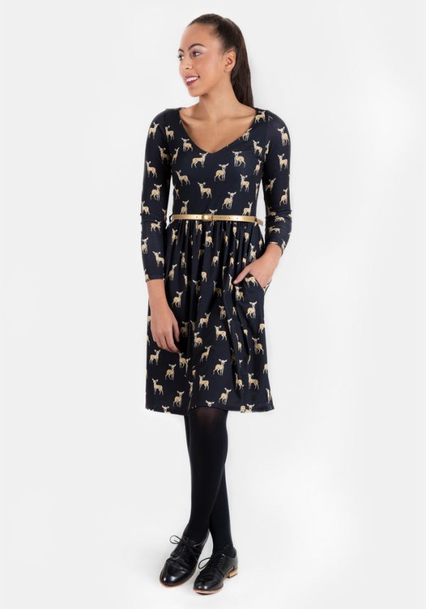 Deirdre Black Deer Print Dress Online Sale