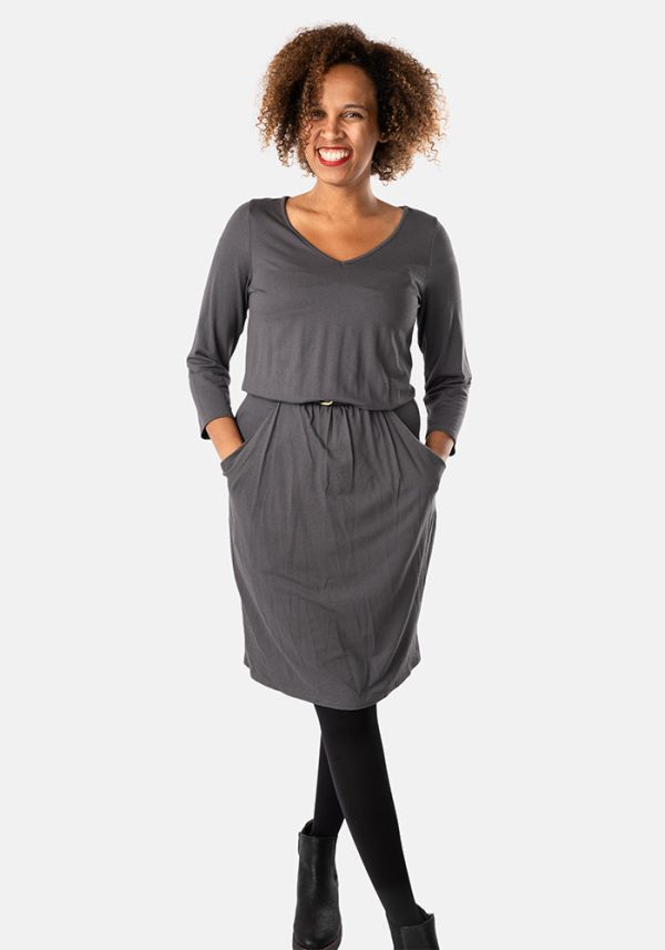 Constance Grey Blouson Dress on Sale