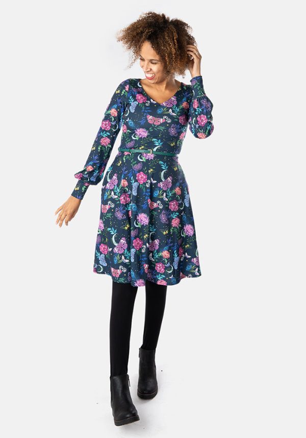 Wilma Midnight Garden Butterfly Print Dress Supply