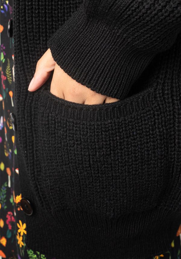 Black Long Line Cable Sleeve Cardigan on Sale