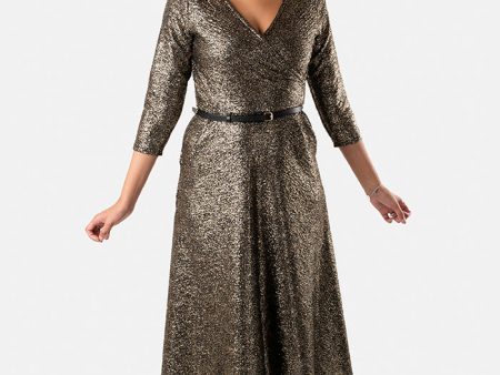 Aurum Black & Gold Sparkle Midi Dress Online