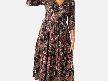 Sena Paisley Print Tiered Hem Cotton Midi Dress For Sale