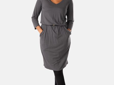 Constance Grey Blouson Dress on Sale