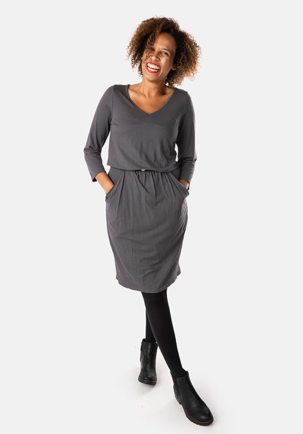 Constance Grey Blouson Dress on Sale