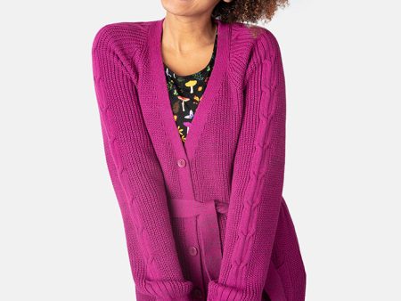 Magenta Long Line Cable Sleeve Cardigan Online now