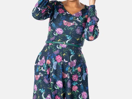 Wilma Midnight Garden Butterfly Print Dress Supply