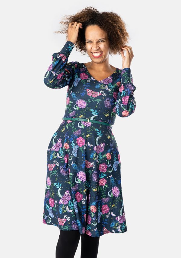 Wilma Midnight Garden Butterfly Print Dress Supply