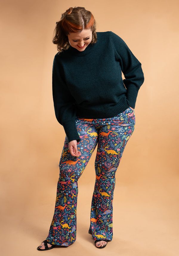 Tina Dinosaur Print Full Leg Flare Trousers For Sale