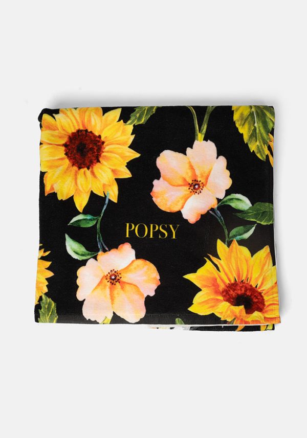 Large Black Sunflower Print Towel For Sale