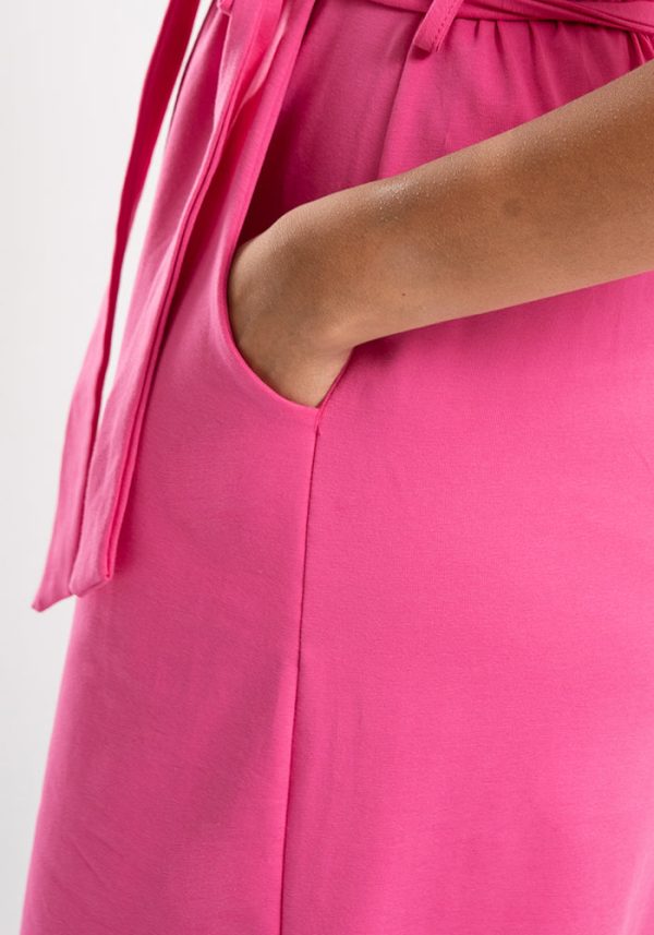 Shea Plain Rose Pink Cotton Midi Dress For Cheap