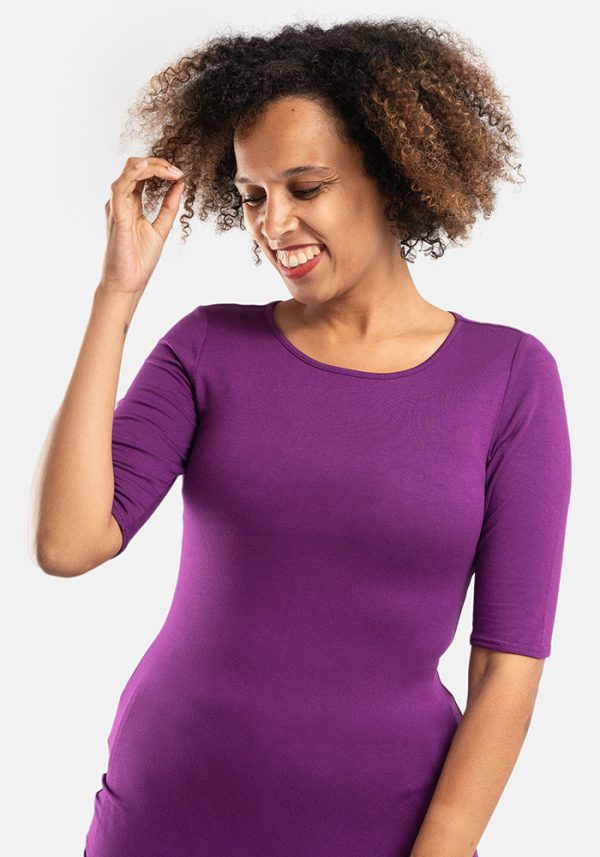 Purple 1 2 Sleeve Round Neck Top Online now