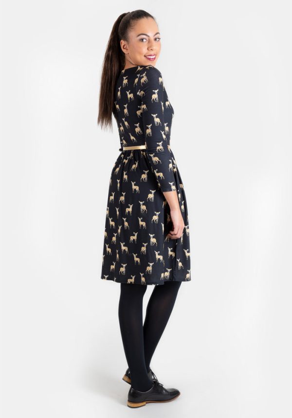 Deirdre Black Deer Print Dress Online Sale