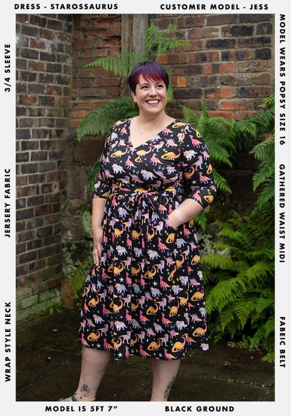 Starossaurus Cosmic Dinosaur Print Midi Dress Supply