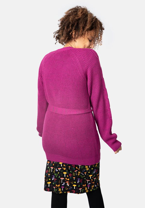 Magenta Long Line Cable Sleeve Cardigan Online now