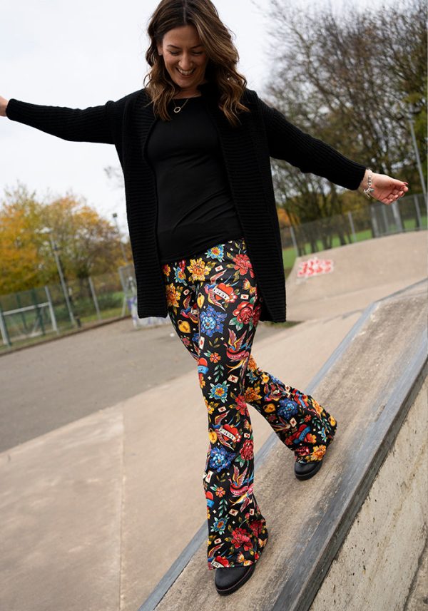 Tina Tattoo Print Full Leg Flare Trousers Online