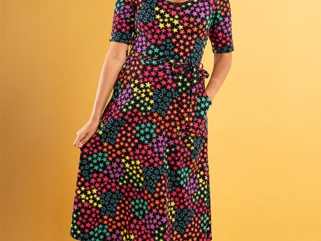 Reeva Bright Stars Print Cotton Midi Dress Online now