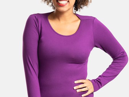 Purple Long Sleeve Round Neck Top on Sale