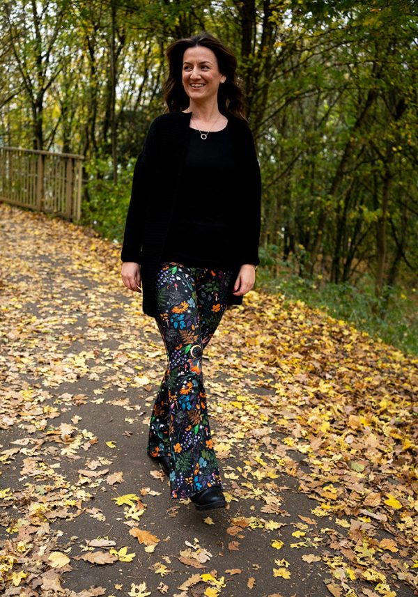 Tina Magical Moth Print Full Leg Flare Trousers Fashion