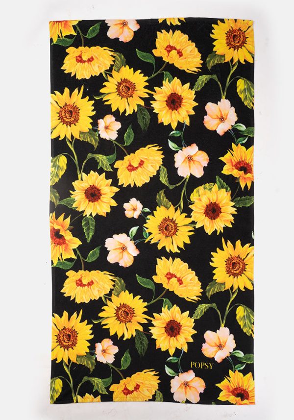 Large Black Sunflower Print Towel For Sale