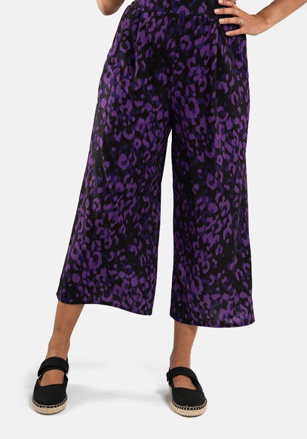 Amari Purple Animal Print Pull On Wide Leg Culotte Trouser Online Hot Sale