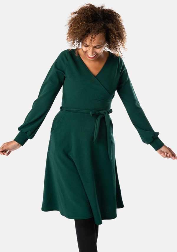 Sydney Bottle Green Wrap Neck Dress Online