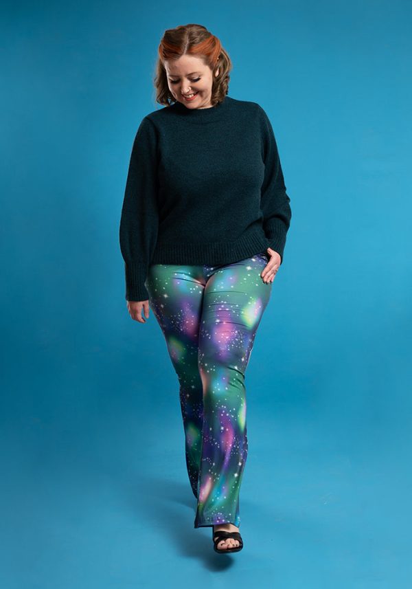 Tina Galaxy Print Full Leg Flare Trousers Online Sale