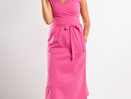 Shea Plain Rose Pink Cotton Midi Dress For Cheap