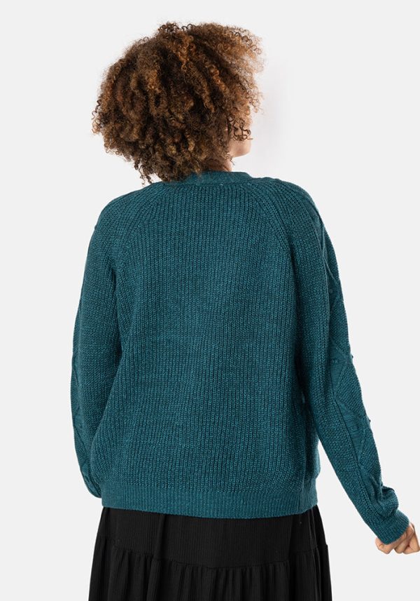 Teal Cable Sleeve Cardigan For Sale