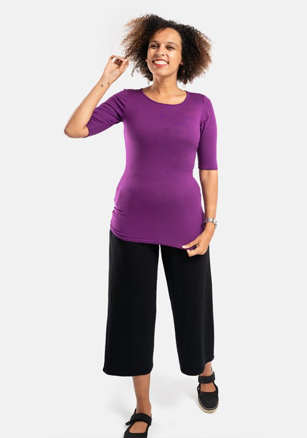 Purple 1 2 Sleeve Round Neck Top Online now