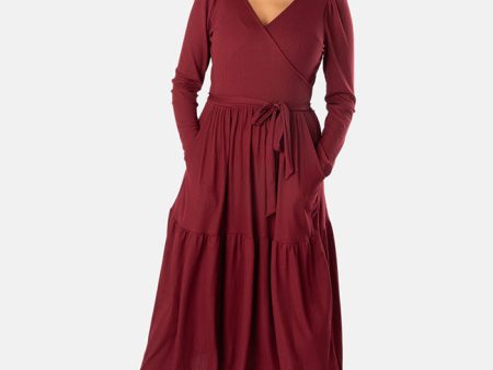 Deana Wine Tiered Hem Midi Dress on Sale