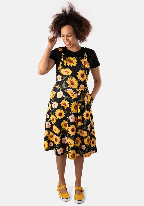 Tamar Black Sunflower Print Pinafore on Sale