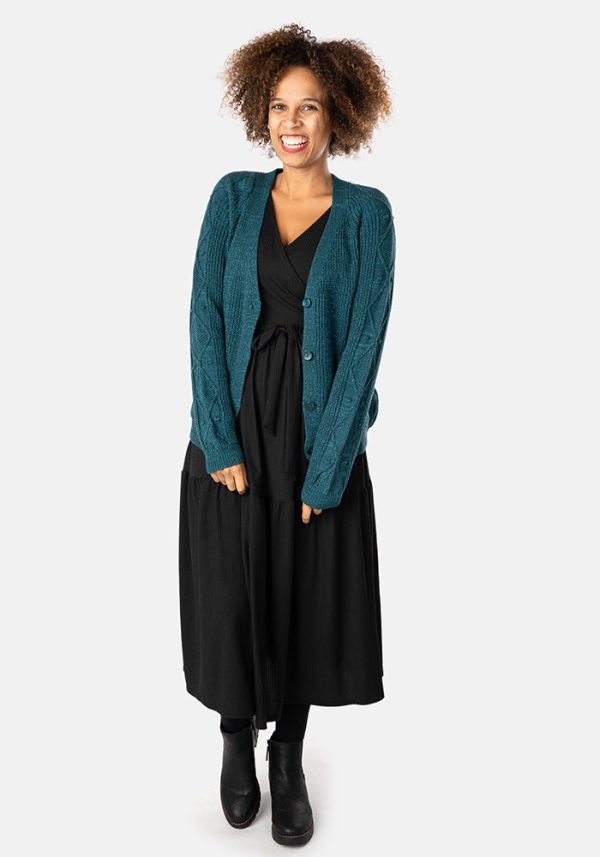 Teal Cable Sleeve Cardigan For Sale