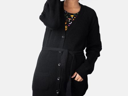 Black Long Line Cable Sleeve Cardigan on Sale