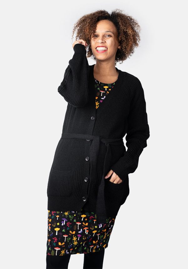 Black Long Line Cable Sleeve Cardigan on Sale