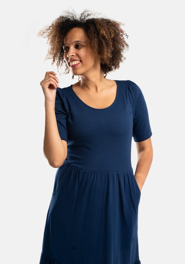 Dara Plain Navy Cotton Midaxi Dress Hot on Sale