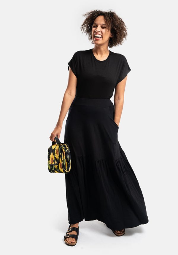 Asa Black Tiered Hem Maxi Skirt For Cheap