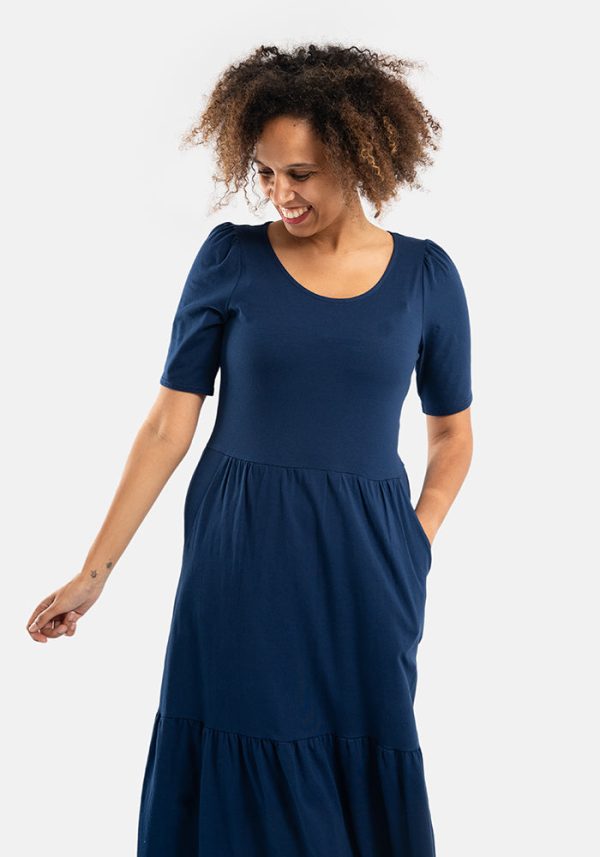 Dara Plain Navy Cotton Midaxi Dress Hot on Sale