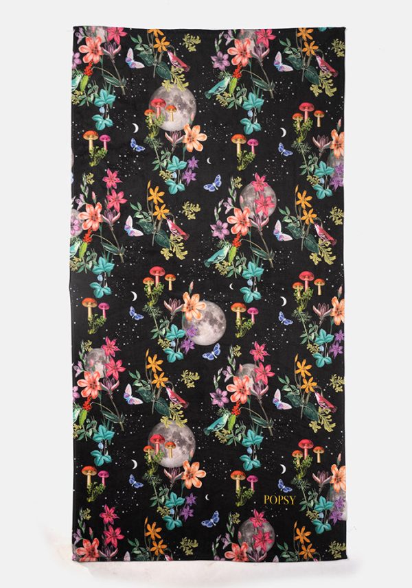 Large Midnight Botanical Print Towel Sale