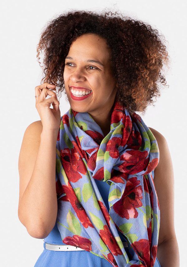 Blue Floral Print Scarf Hot on Sale